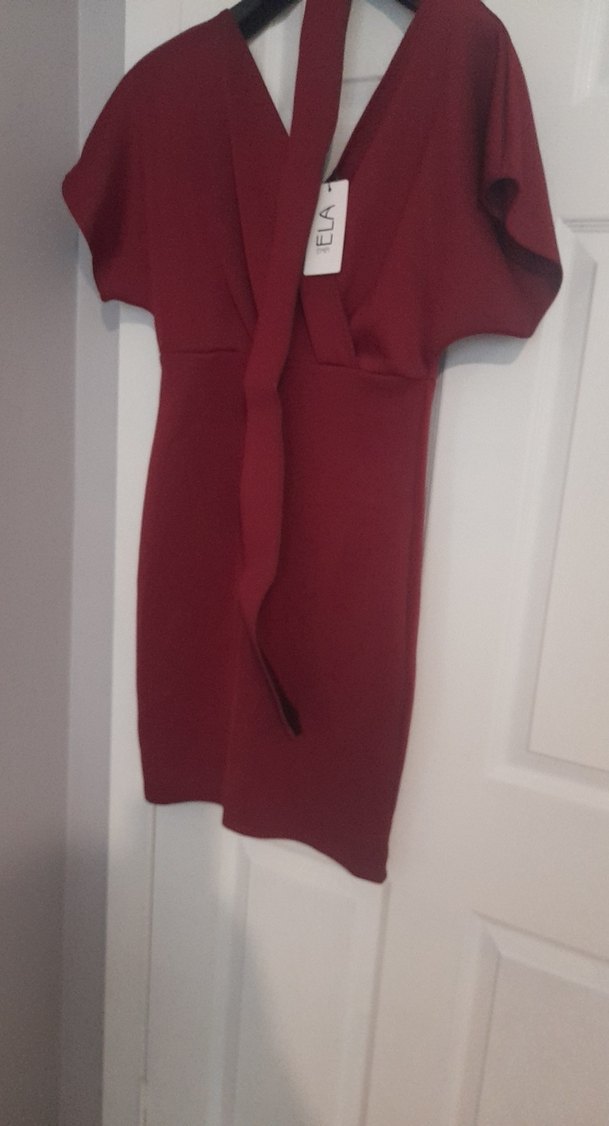 Bordo Kadın Uzun Kısa Kollu Elbise - Görsel 4