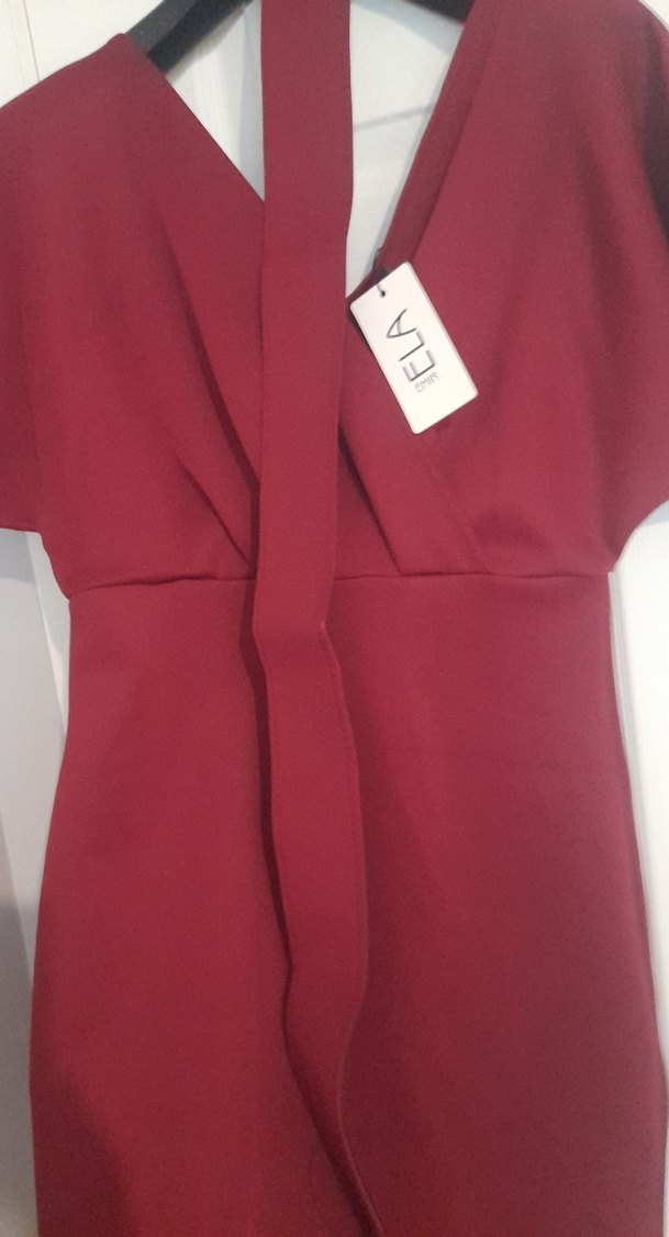 Bordo Kadın Uzun Kısa Kollu Elbise - Görsel 2