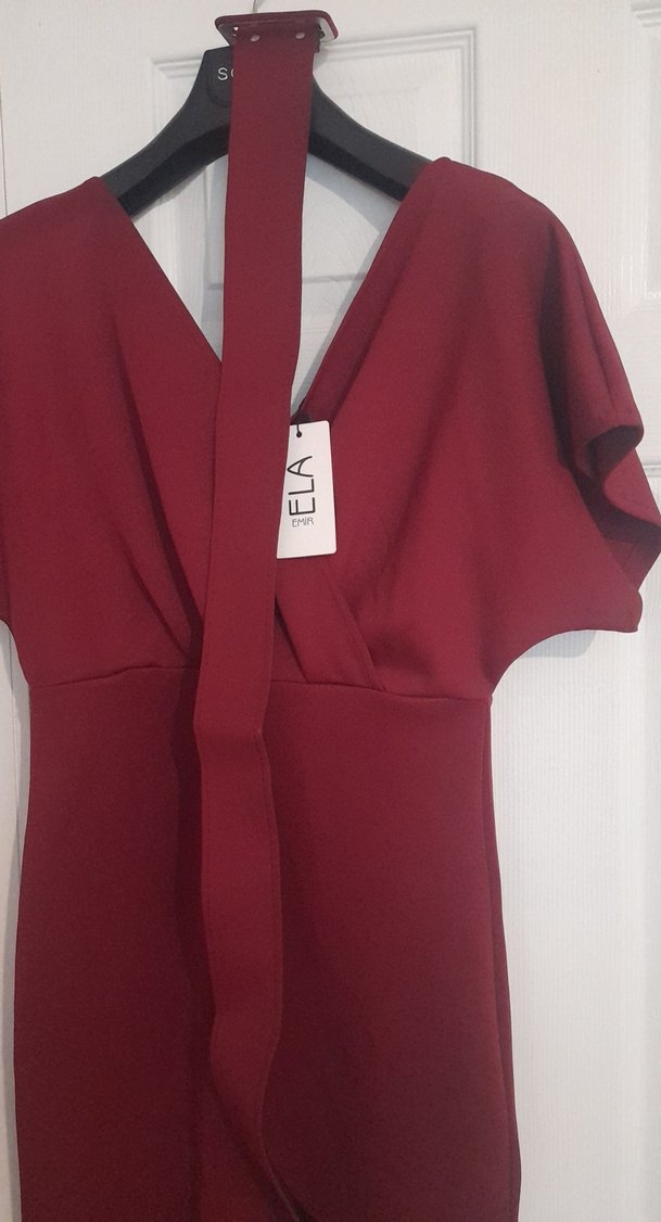 Bordo Kadın Uzun Kısa Kollu Elbise - Görsel 3