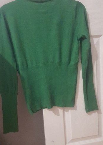 Düğmeli Yeşil V Yakalı İnce Triko Hırka - Görsel 4