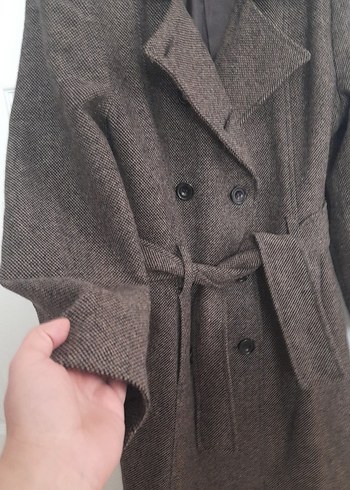 Kuşaklı Kahve Midi Kadın Klasik Kaban - Görsel 4