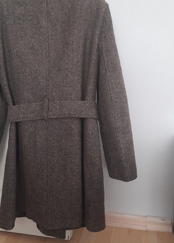 Kuşaklı Kahve Midi Kadın Klasik Kaban - Görsel 3