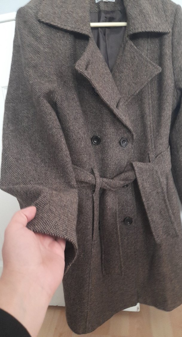 Kuşaklı Kahve Midi Kadın Klasik Kaban - Görsel 4