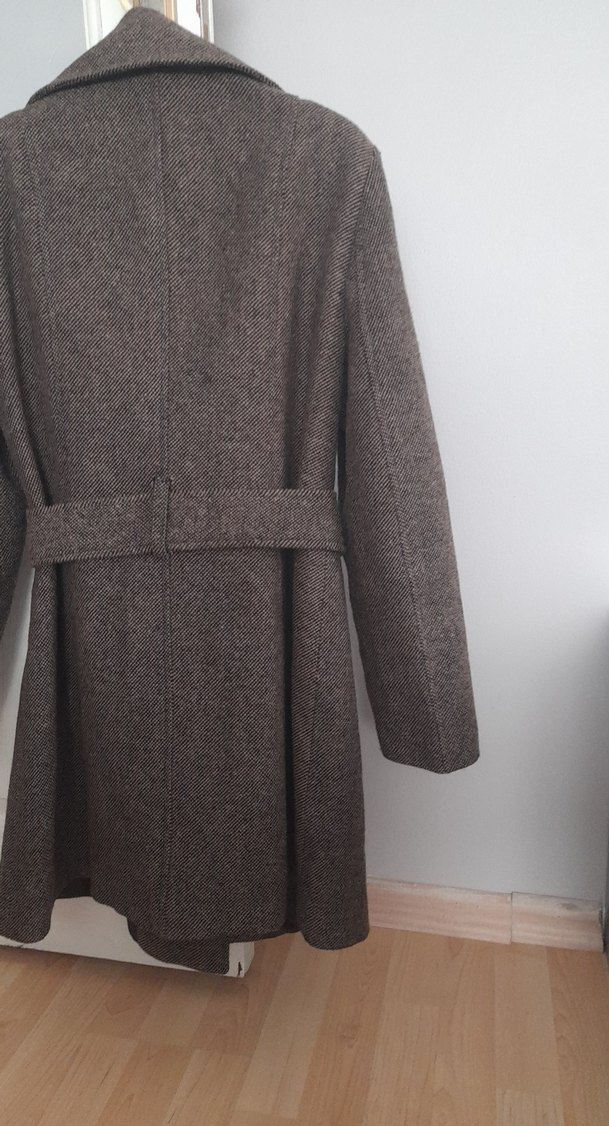 Kuşaklı Kahve Midi Kadın Klasik Kaban - Görsel 3