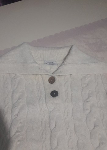 Bayan Beyaz Şal Yaka Örgü Süveter - Görsel 2