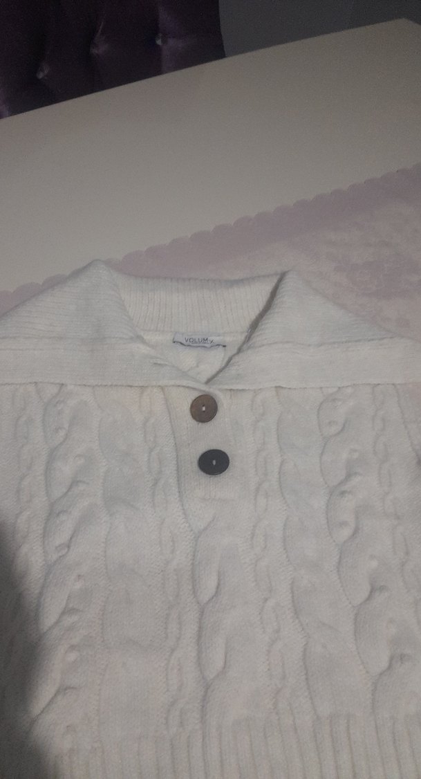 Bayan Beyaz Şal Yaka Örgü Süveter - Görsel 2