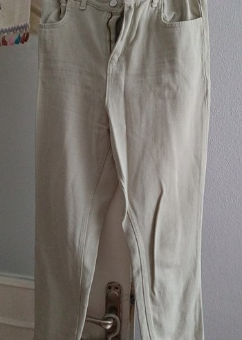 Düğmeli Bej Uzun Keten Kadın Gömlek - Görsel 2