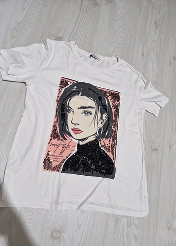 Baskılı Beyaz Pamuklu Oversize Tişört