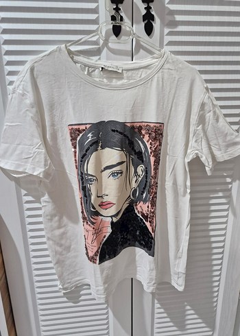 LC Waikiki Baskılı Beyaz Pamuklu Oversize Tişört