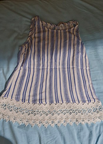 Dantel Detaylı Mavi Keten Mini Tunik - Görsel 2