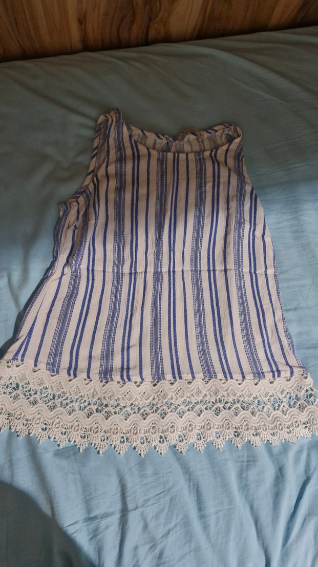 Dantel Detaylı Mavi Keten Mini Tunik - Görsel 2