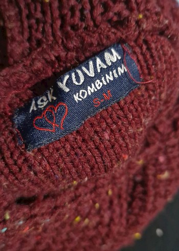 Bordo Kapüşonlu Örgü Kadın Kazak - Görsel 4