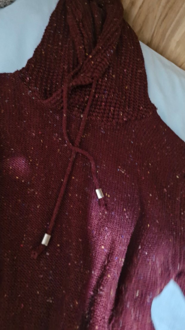 Bordo Kapüşonlu Örgü Kadın Kazak - Görsel 2