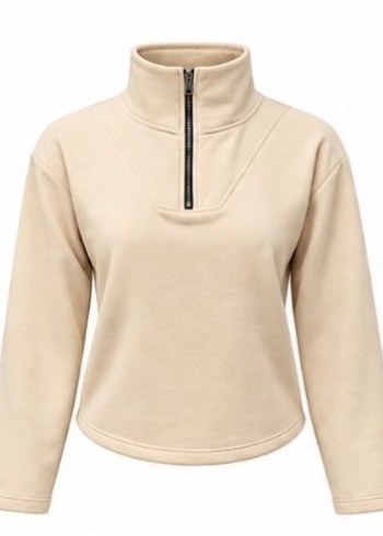 Diğer Ekru Yarim Fermuarli Rahat Sweatshirt