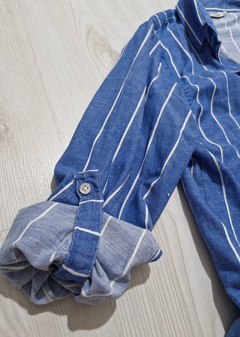 Mavi Düğmeli Uzun Kollu Denim Kadın Gömlek - Görsel 5