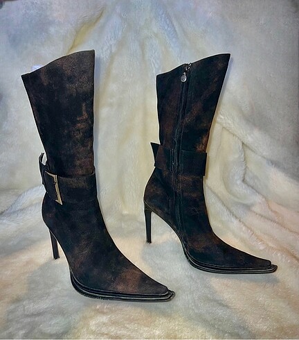 37 Beden kahverengi Renk Gianni Bravo Vintage Y2K sivri burun stiletto çizme