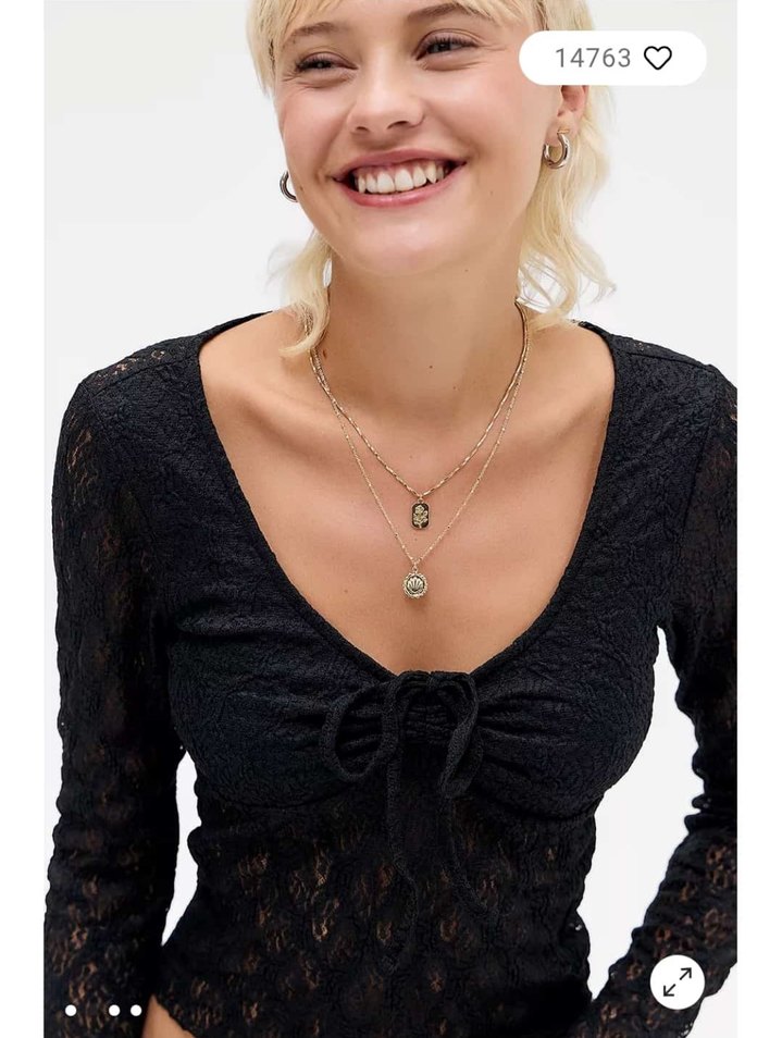 Siyah Dantelli V Yakalı Kadın Bluz urbanoutfitters - Görsel 2