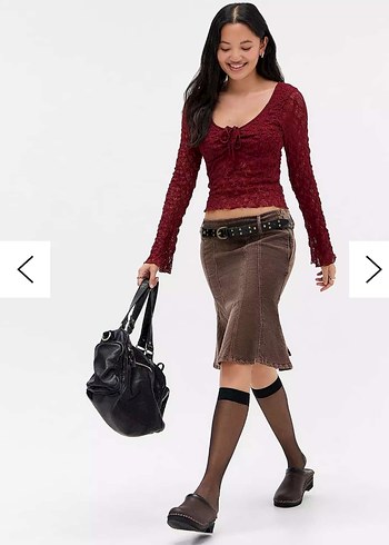 Bordo Dantel Detaylı V Yaka Triko Bluz urban outfitters - Görsel 2