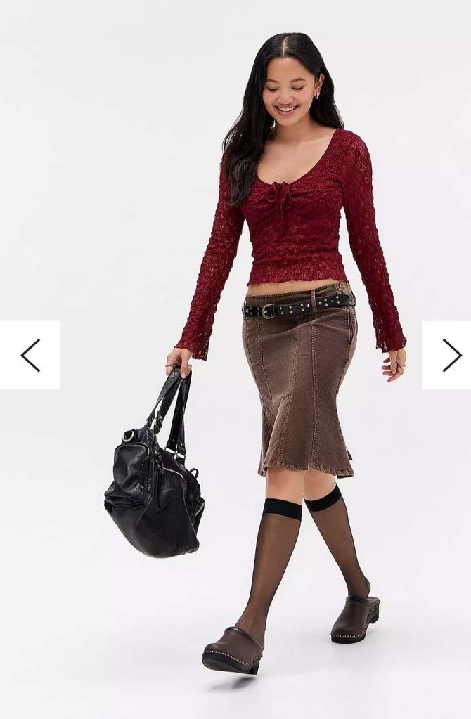 Bordo Dantel Detaylı V Yaka Triko Bluz urban outfitters - Görsel 2