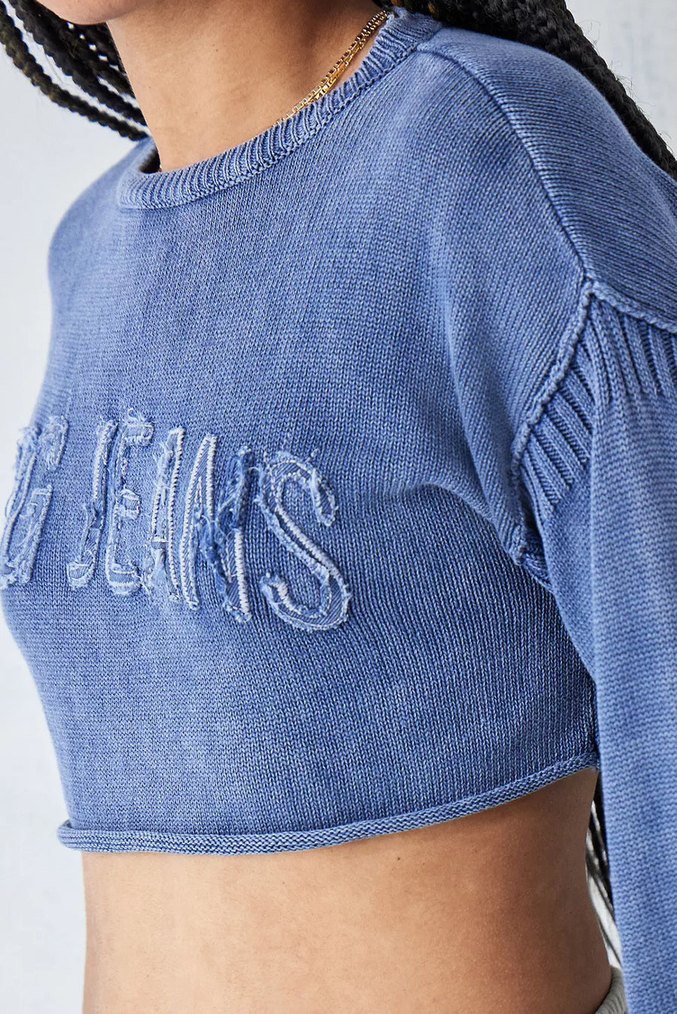 Kadın Mavi Denim Crop Sweatshirt urban outfitters - Görsel 2