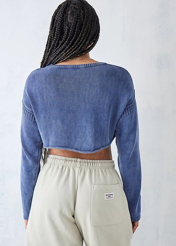 Bağlama Desenli Mavi Denim Kadın Sweatshirt urban outfitters - Görsel 3