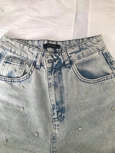 s Beden mavi Renk trendyolmilla boncuklu açık kot pantolon