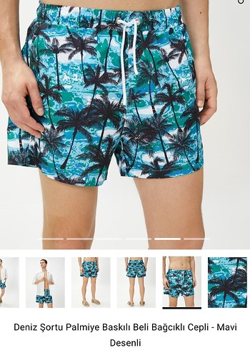 Mavi Palmiye Desenli Erkek Plaj Şortu - Görsel 5