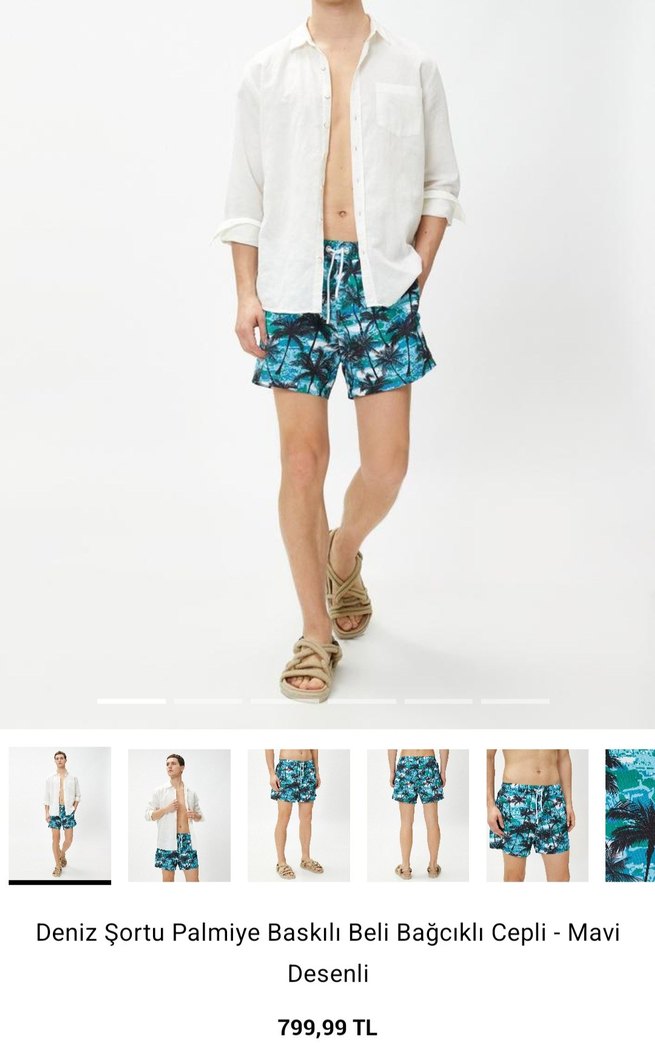 Mavi Palmiye Desenli Erkek Plaj Şortu - Görsel 4