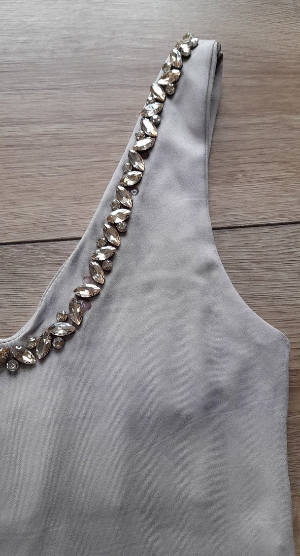 Gri Taşlı V Yaka Kadın Mayo bluz - Görsel 4