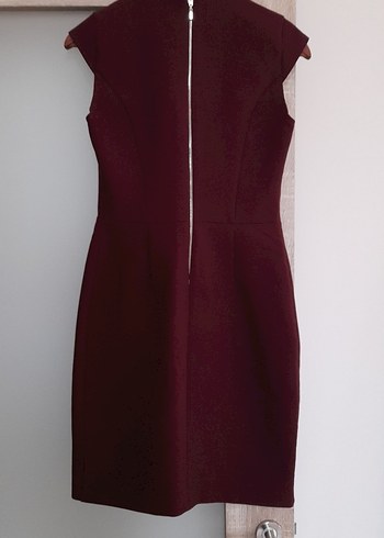 Bordo V Yakalı Kolsuz Midi Elbise - Görsel 3