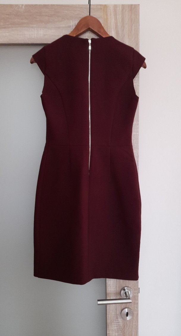 Bordo V Yakalı Kolsuz Midi Elbise - Görsel 3