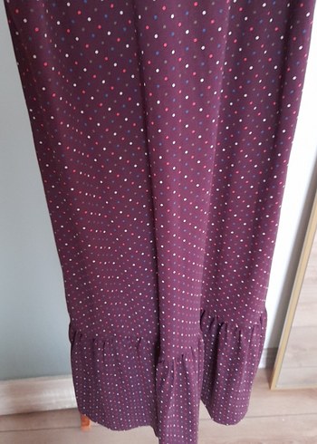 Bordo Uzun Kollarsız Fırfırlı Örme Elbise - Görsel 5