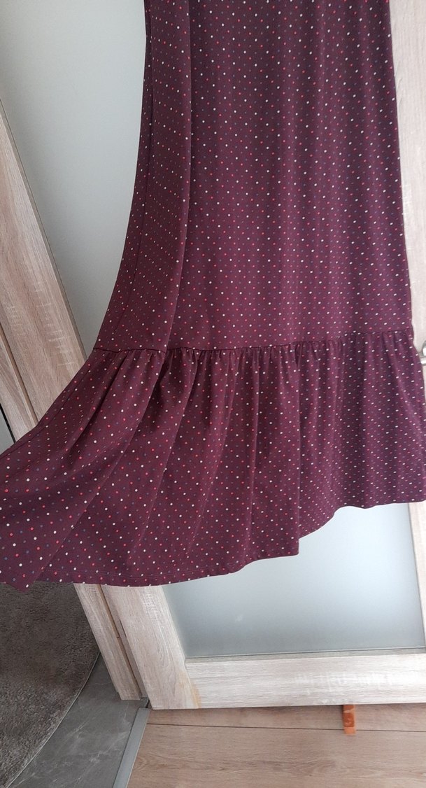 Bordo Uzun Kollarsız Fırfırlı Örme Elbise - Görsel 3