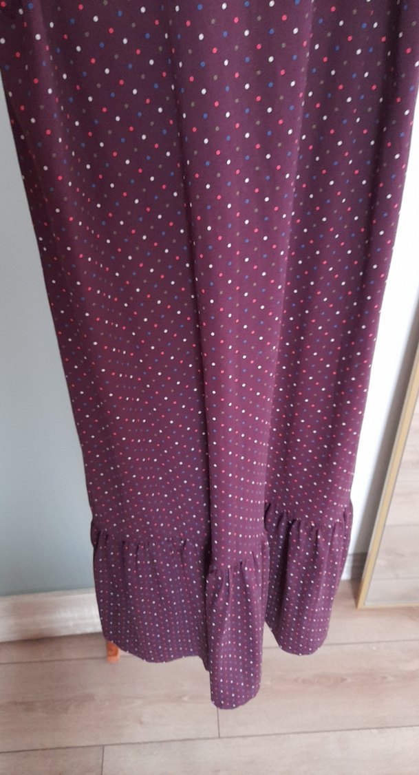 Bordo Uzun Kollarsız Fırfırlı Örme Elbise - Görsel 5