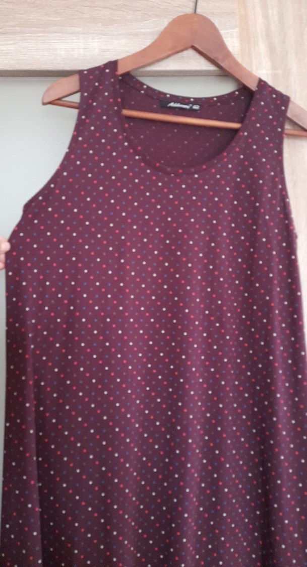 Bordo Uzun Kollarsız Fırfırlı Örme Elbise - Görsel 2