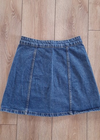 Düğmeli Mavi Kot Mini Etek - Görsel 3