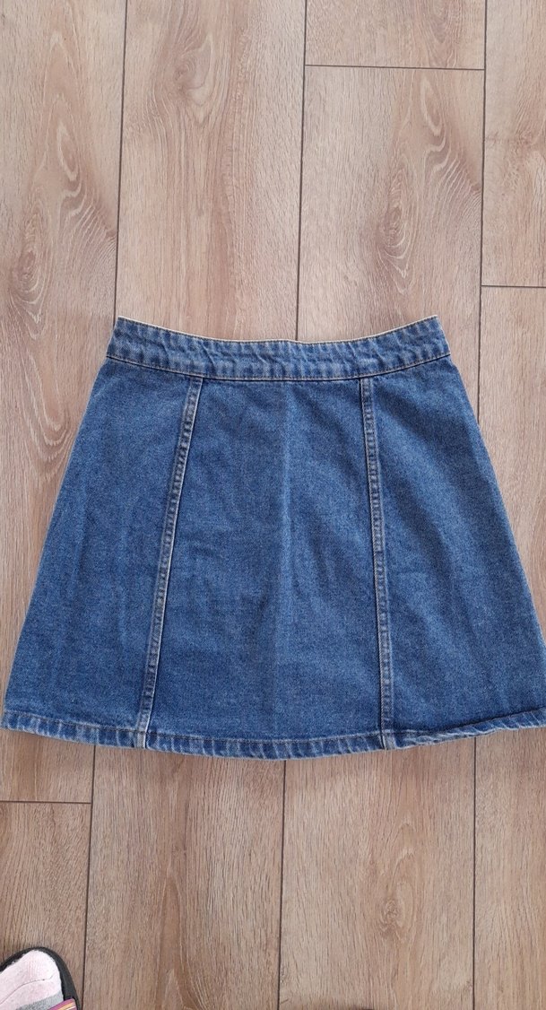 Düğmeli Mavi Kot Mini Etek - Görsel 3