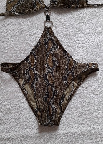 haki Yılan Desenli Mini Bikini - Görsel 2