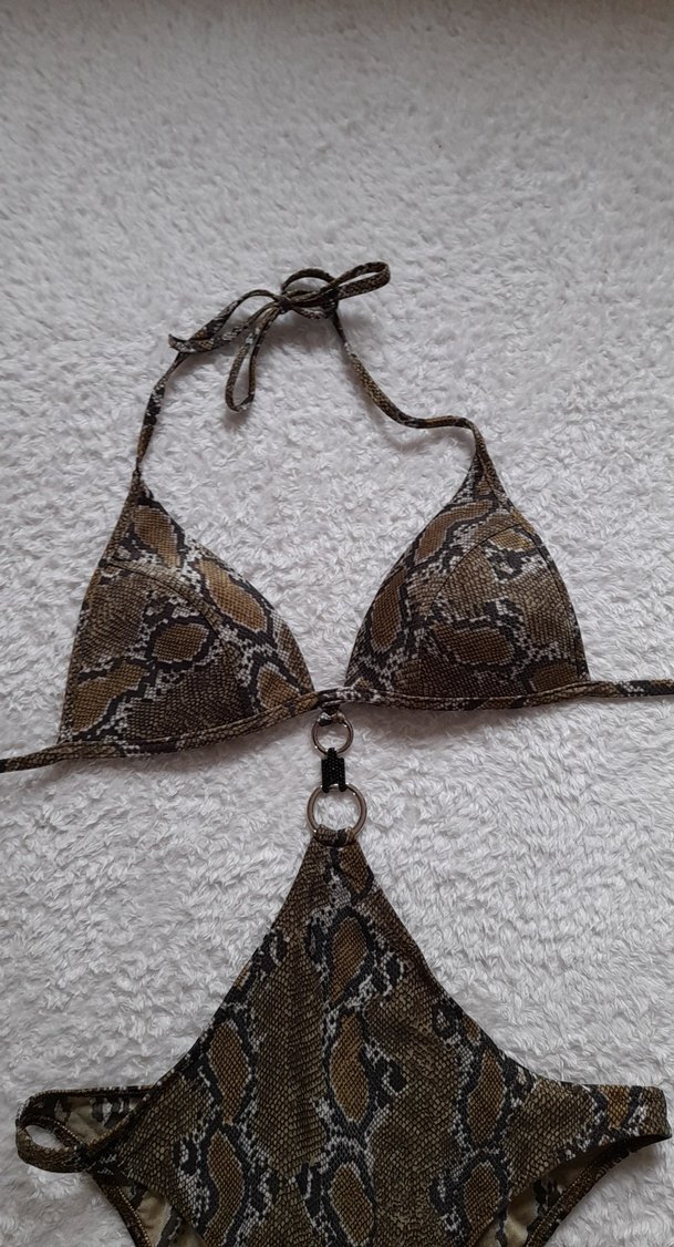 haki Yılan Desenli Mini Bikini - Görsel 3