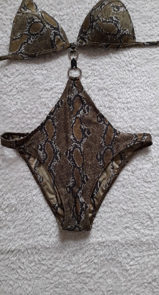 haki Yılan Desenli Mini Bikini - Görsel 2