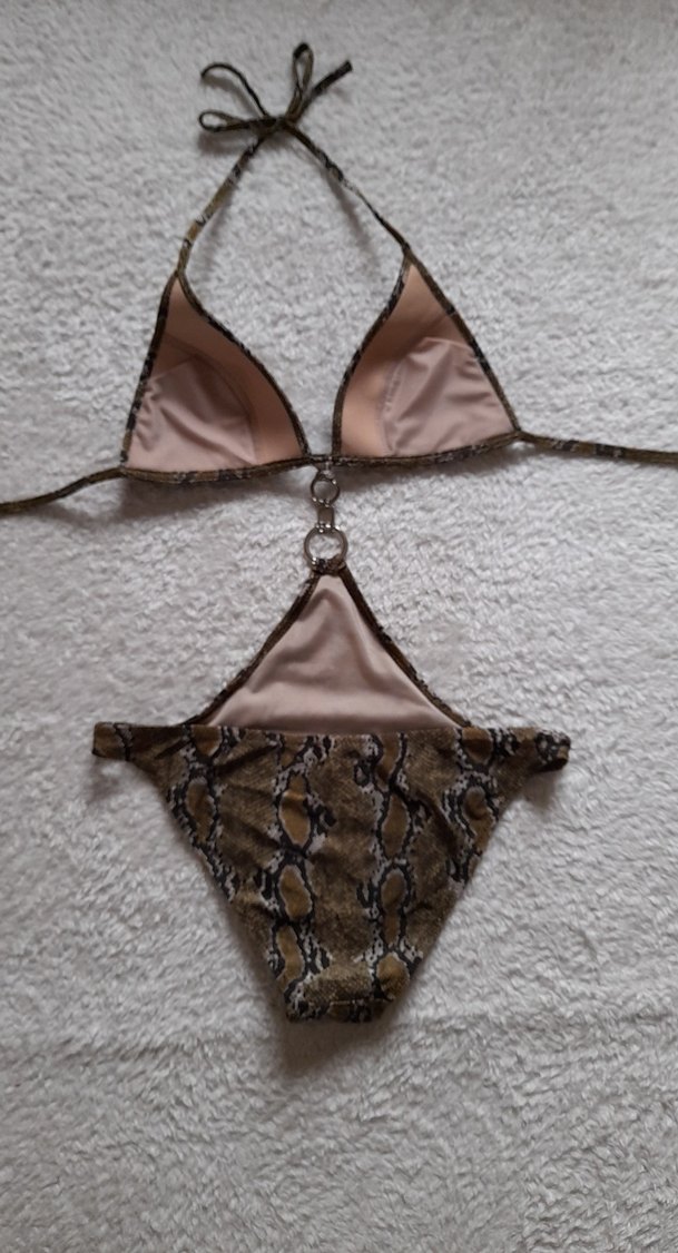 haki Yılan Desenli Mini Bikini - Görsel 4