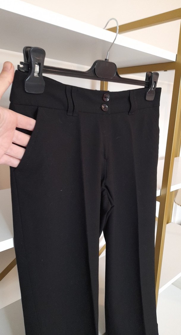 Kadın Siyah Kumaş Kemerli Pantolon - Görsel 2