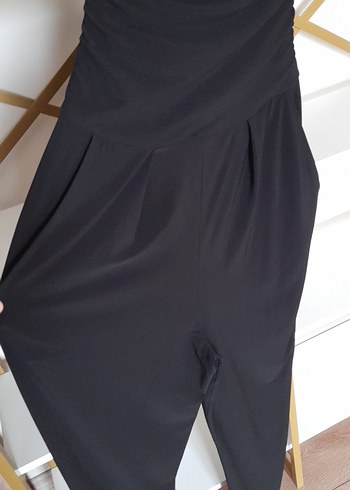 Siyah Midi Straplez Kadın Tulum - Görsel 3