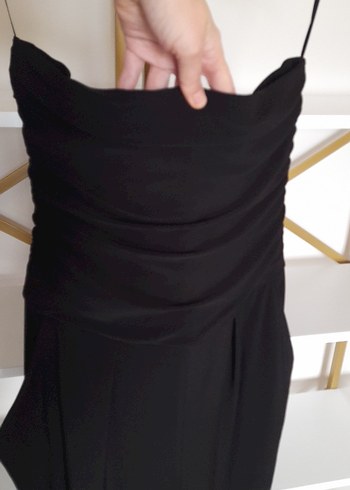 Siyah Midi Straplez Kadın Tulum - Görsel 6