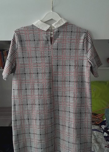 Pull and Bear Gri Ekose Desenli Midi Günlük Elbise