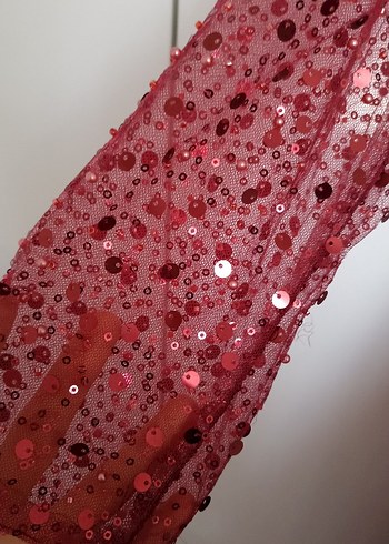 Bordo Parlak Uzun Kollu Abiye Elbise - Görsel 8