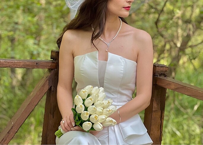 s Beden Beyaz Saten Nişan-Nikah Elbisesi
