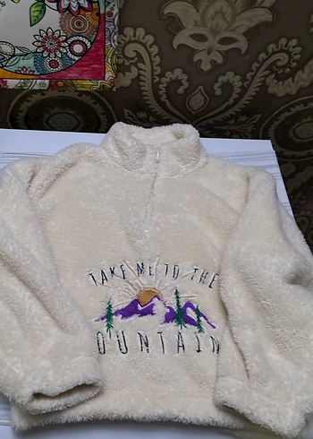 Beyaz Fermuarlı Peluş Sweatshirt 9 10 yad