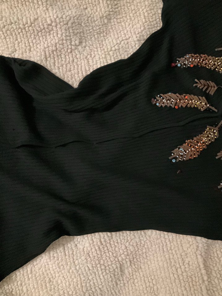 Bohem Siyah V Yaka Vintage Bluz — görsel 4/6