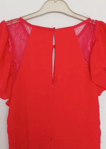 Kırmızı Fırfırlı Midi Elbise - Görsel 3